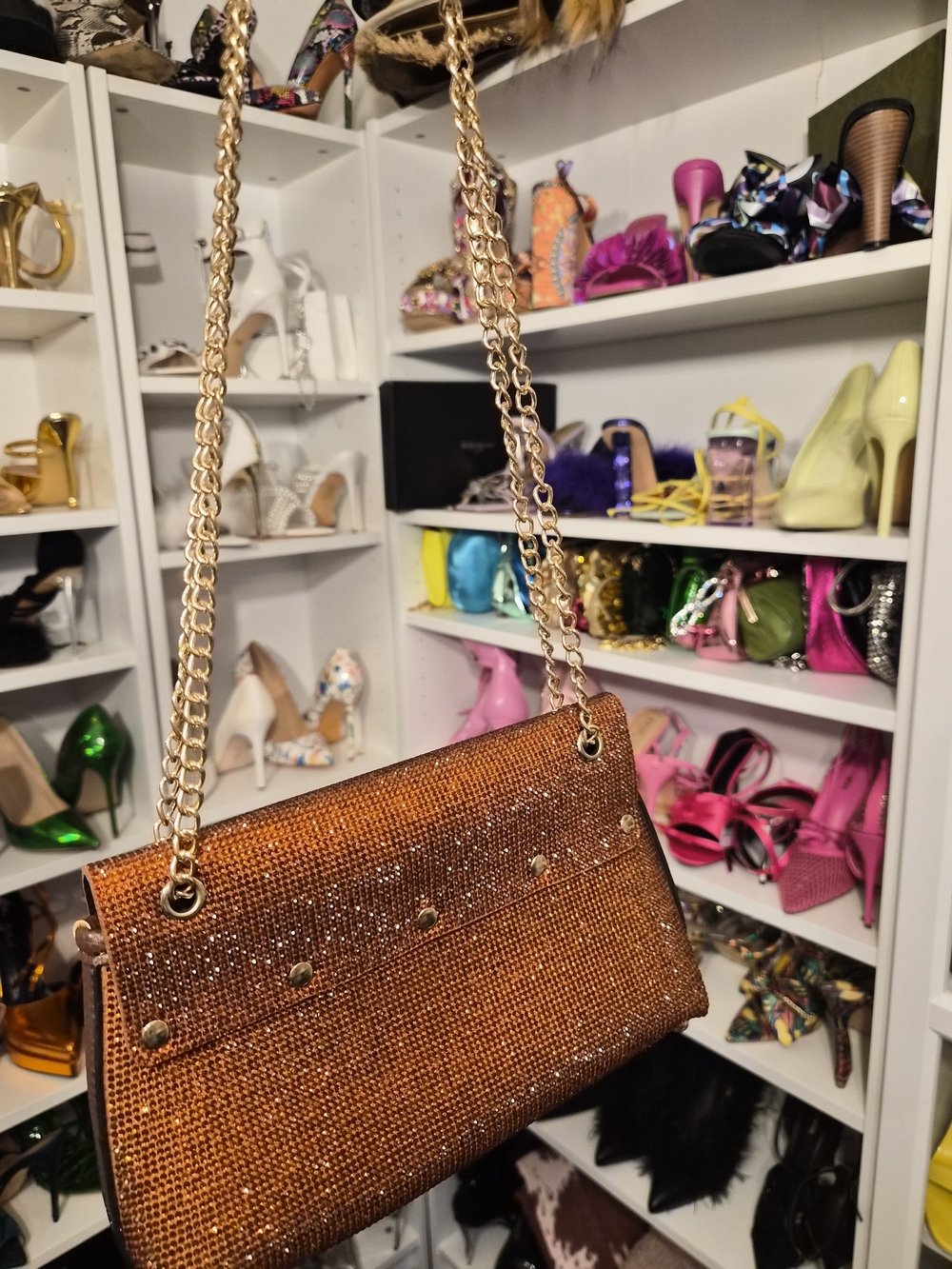Elegant Amber Rhinestone Chain Shoulder Bag